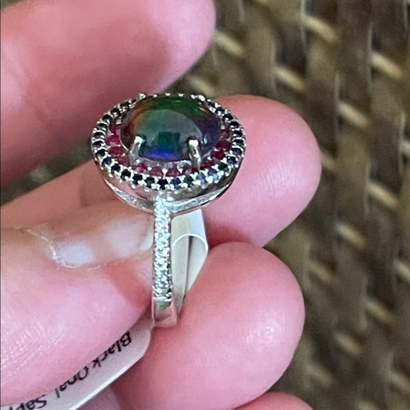 Black Opal, Ruby & Sapphire Ring in 925 Sterling Silver Size 6 CZ Accent - Picture 10 of 10
